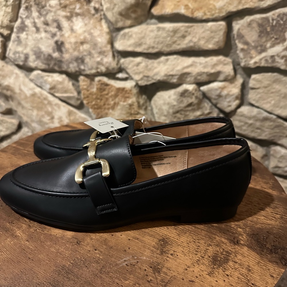 a new day Black Loafers with Gold Buckle